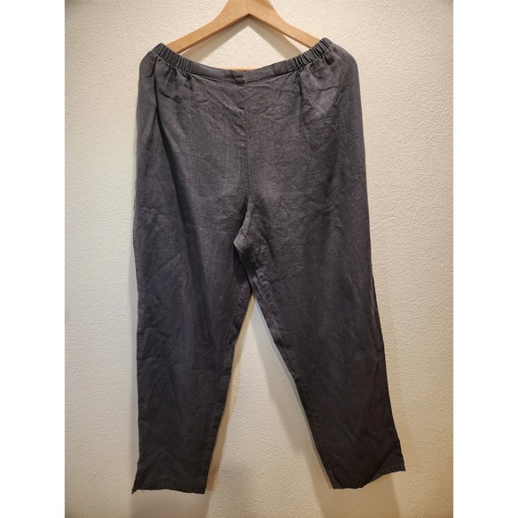 LAX Pants - FLAX 100% Linen Pull On Pants Charcoal Gray Elastic Waist NWOT Size M